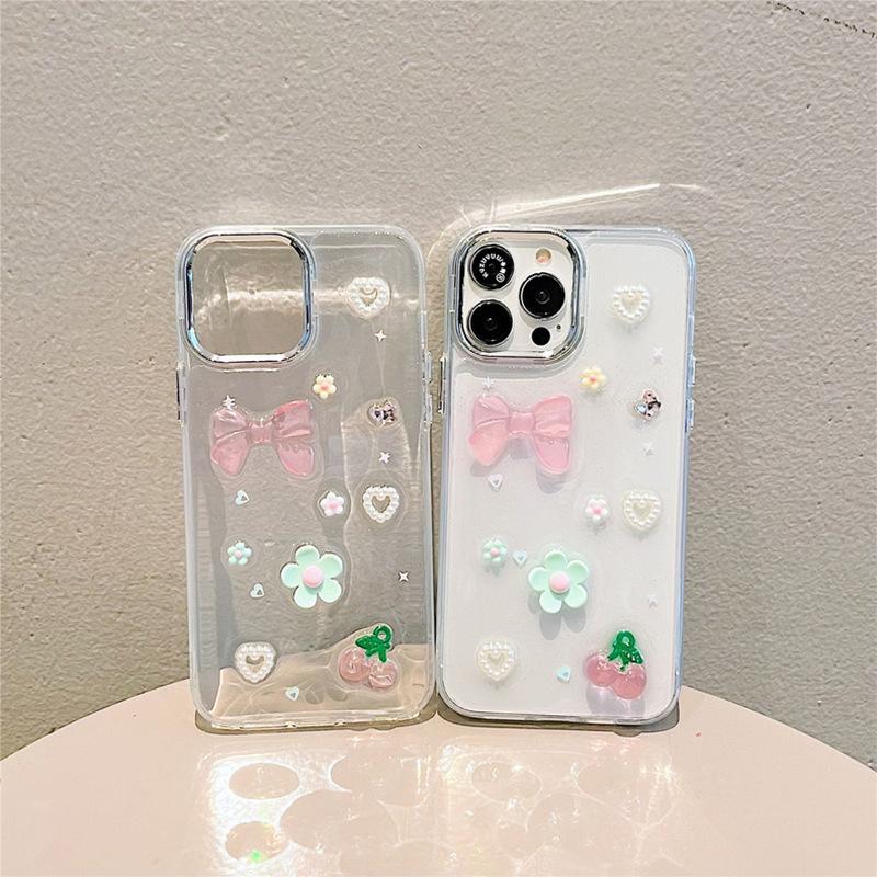 Small Fresh Ins Mobile Phone Case for IPhone17Promax Flowers for Apple 15 Bow 14 Cherry Love