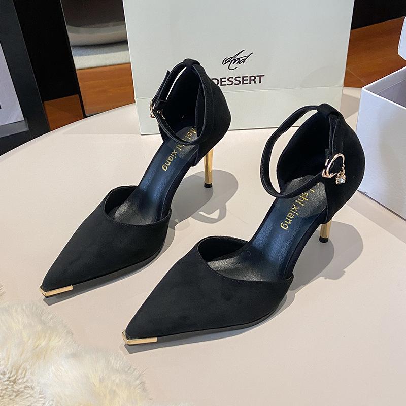 

Полые туфли на высоком каблуке женские летние новые темпераментные туфли-лодочки на тонком каблуке, одинарные туфли, с сумкой на мыске, сандалии женские 39