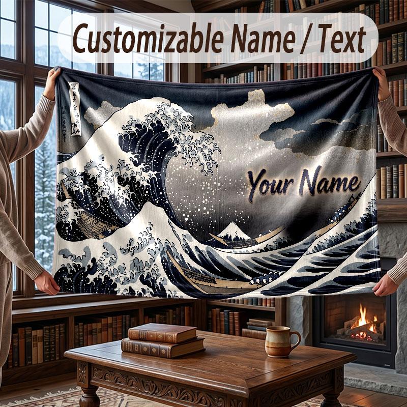 Octopus Sea Life Theme Throw Blanket Custom Name Text Personalized Blanket Soft Cozy Blanket for Home Sofa Bed