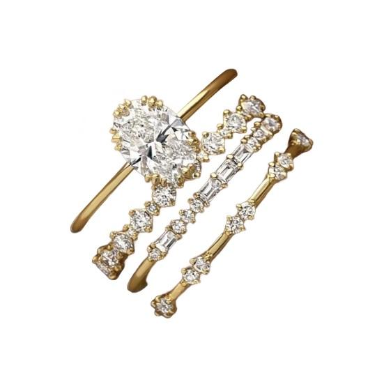 

4 шт./комплект женские кольца кубический цирконий декор штабелируемые полированные геометрические кольца невесты свадьба выпускной вечеринка банкет ювелирные изделия 011