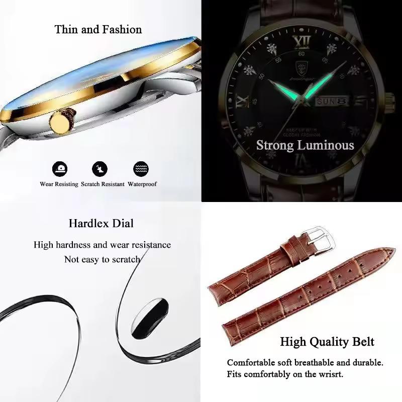 POEDAGAR Casual High Quality Men Watch Waterproof Luminous Leather Original Wristwatch Quartz Business Watches for Men Reloj