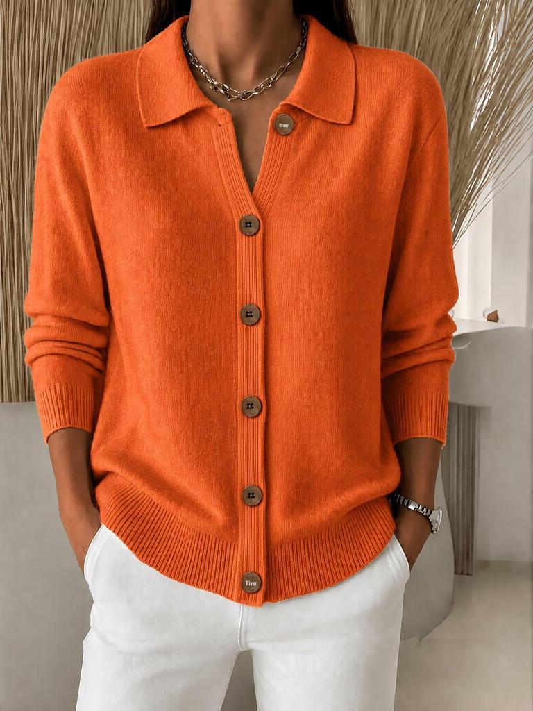 Damen Knopfleisten-Strickjacke mit Kragen für Herbst/Winter