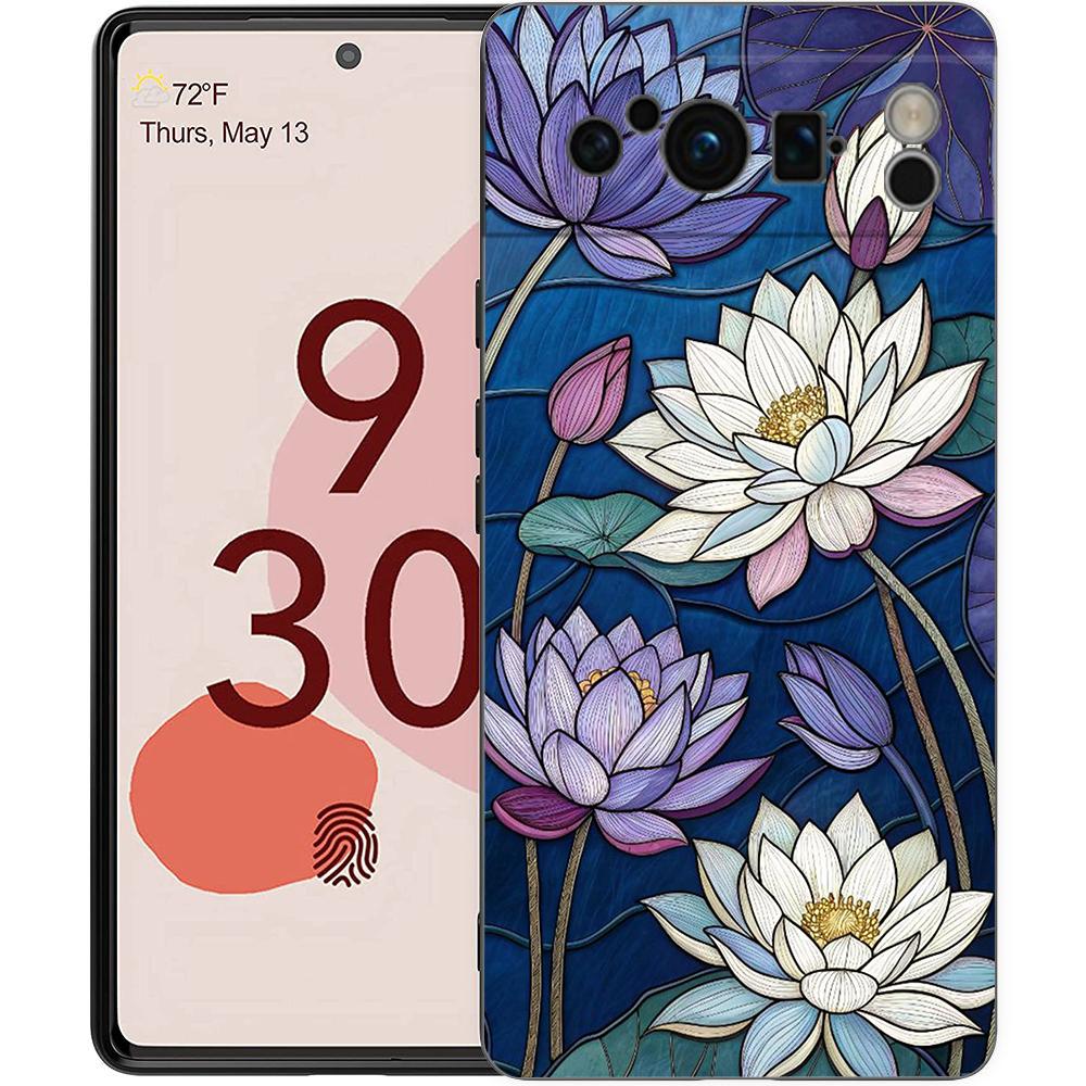 

Роскошный чехол для телефона Google Pixel 10 9 8 9A 8A 7 7A 6 Pro XL 6A 5G Черный Мягкая задняя крышка из ТПУ Узор Лотоса Pixel 9