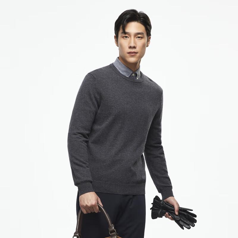 YOUNGOR Men's 100% Wool Round Neck Sweater