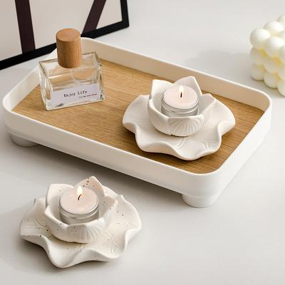 Ceramiczny świecznik w kształcie kwiatu lotosu do dekoracji ołtarza domowego, nordycki styl, piaskowe wykończenie, centralny element stołu