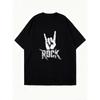 Oversized T Shirt Black Rock Hand Sign Print Casual Wear For Women