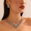 European and American Ethnic Style Retro Flower Double-layer Gemstone Temperament Necklace Earrings Women's Jewelry Set