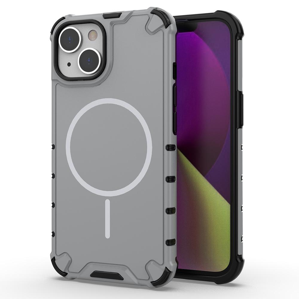 For iPhone 14 Magnetic Case Corrugated Texture Heat Dissipation Shockproof TPU+PC Phone Back Cover