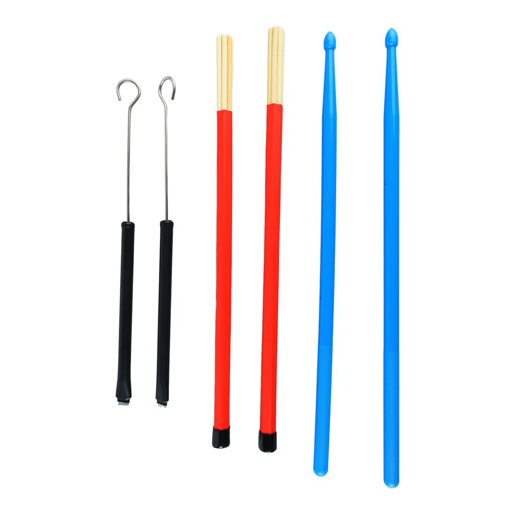 Drum Stick Nylon Portable Drumstick Accessory Set 2 Wire Brush 2 Wood Drum Rod with Storage Bag for Rock Band