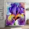 Watercolor Iris Shower Curtain Purple Floral Design For Bathroom Decor Modern Home Accessories