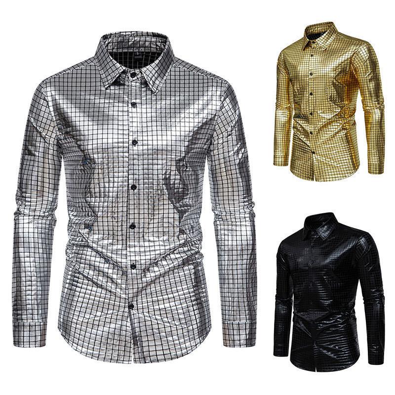 Satin Finish Long Sleeve Shirt With Gold Foil Detail For Casual And Night Out
