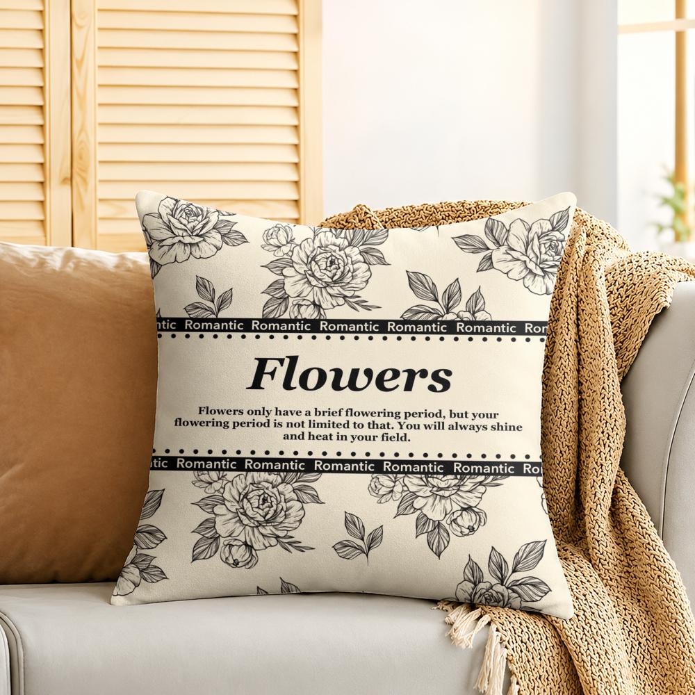 Beautiful Retro Flowers Cushion Cover Silky Short Plush Invisible Zipper Dustproof Sofa Pillow Case For Home Decor