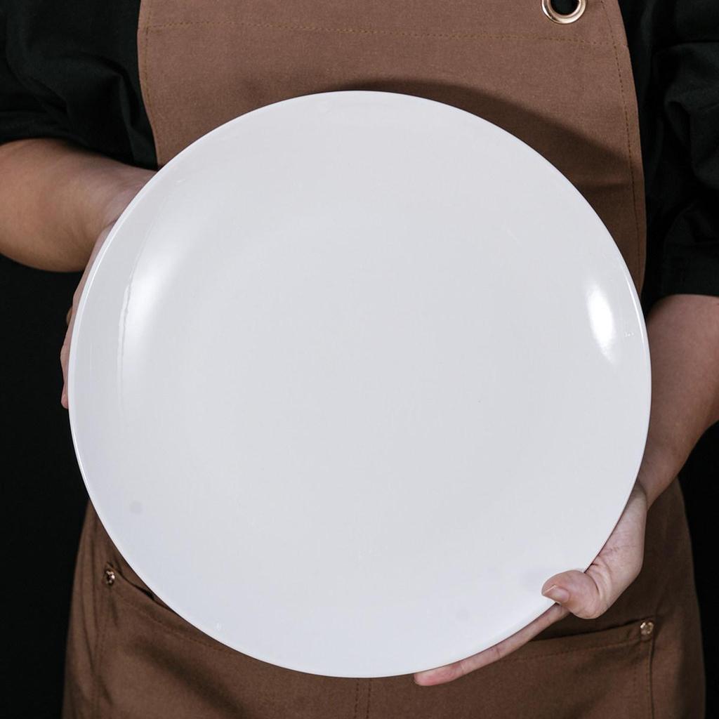 Steak Ceramic White Round Western Bone Plate - Shallow, Flat Tableware Dish for Household Use