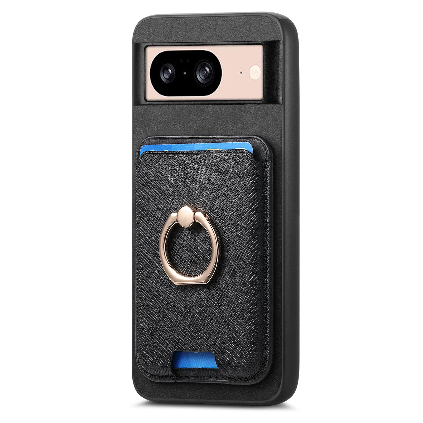 

For Google Pixel 8 Case Card Holder Detachable Leather Coated TPU Phone Cover Black