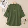 ZANZEA Women Solid Color Loose Casual 3/4 Sleeve Blouse