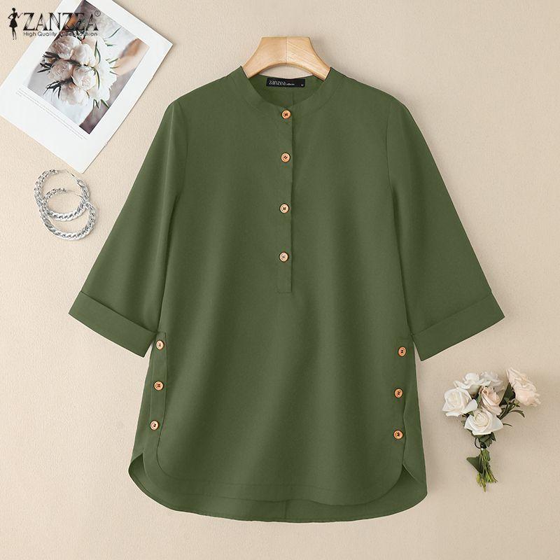 ZANZEA Women Solid Color Loose Casual 3/4 Sleeve Blouse