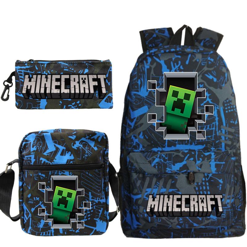 Game Minecraft Printed Children'S School Bag Oblique Span Bag Stationery Pencil Bag Student Backpack Set