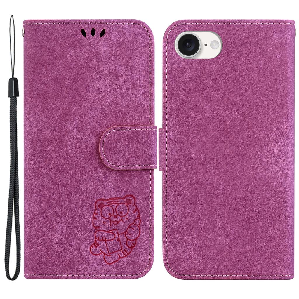 For iPhone 16e Case Wallet PU Leather Flip Phone Stand Cover with Imprinted Tiger Pattern