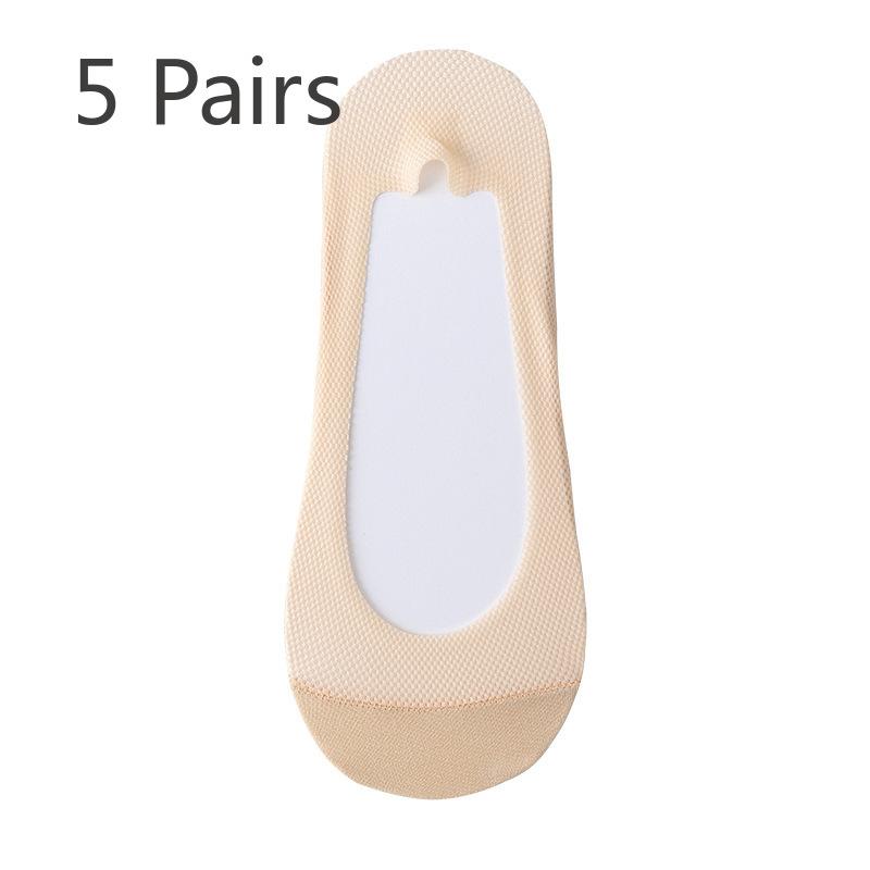 

5 пар женских весенне-летних носков-лодочек с неглубокой вырезкой и перфорированной сеткой, нескользящими 5 Pairs телесный