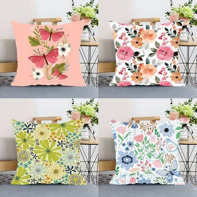 Bloem Vlinder Patroon Kussensloop Kussenhoes Polyester Kussensloop Decoratieve Bank Kussen Kussensloop Woondecoratie