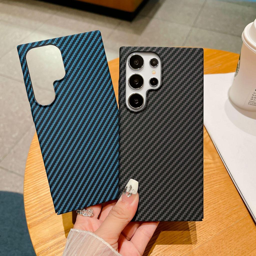Samsung S25U Carbon Fiber Phone Case: Color Block Protective Cover for S24/S22 Plus/Note10, Anti-Fingerprint.