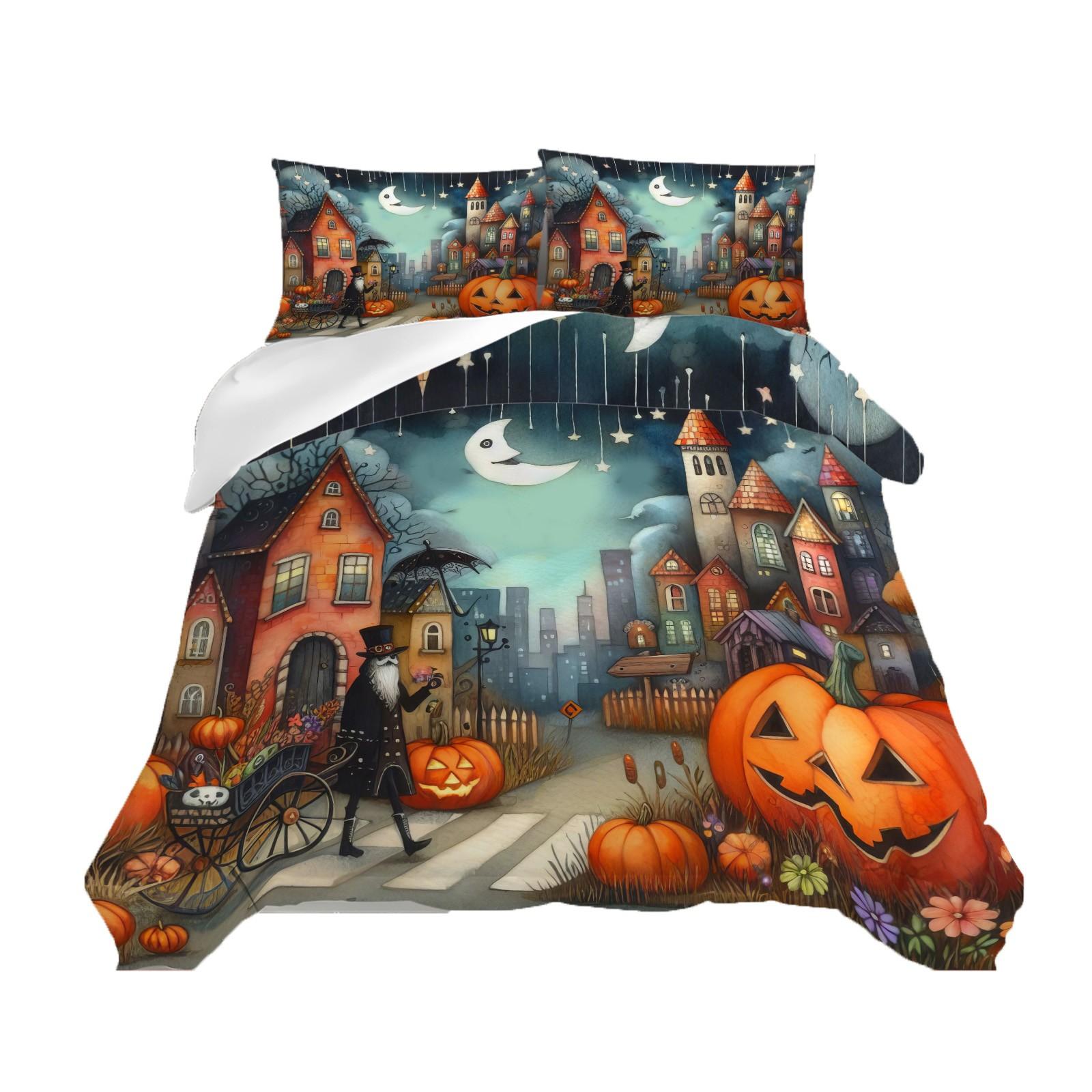 

Хэллоуин Комплект постельного белья из трех предметов Пододеяльник Наволочка Матовая ткань Утолщенный XS коричневый