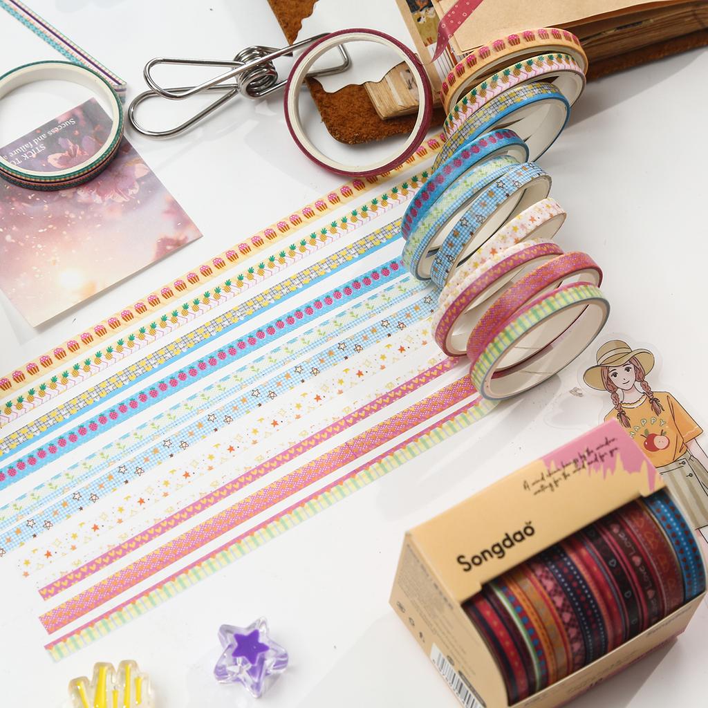 10 Roll Retro Striped Washi Tape Set Masking Tape for Scrapbooking Journal DIY Craft