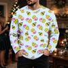 Men's Plus Size Loose Fit Casual Neck Long Sleeve T-Shirt with Christmas Print for Fall and Winter