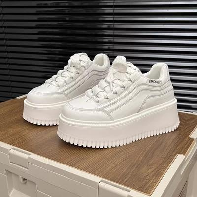 Thick-soled Heightening Little White Shoes for Women's 2024 Autumn New Korean Version of Versatile Muffin Shoes, Fashion College Style Casual Shoes