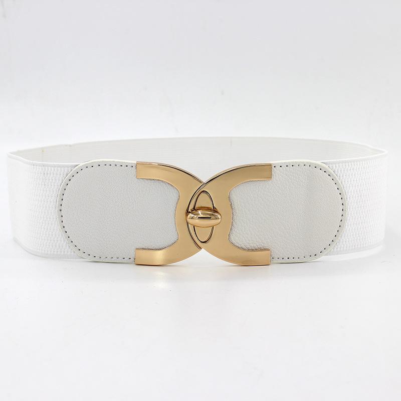Women's Golden Rotating Lock Elastic Waistband Four Seasons All-Match Waist Seal Women's Elastic Wide Belt Four