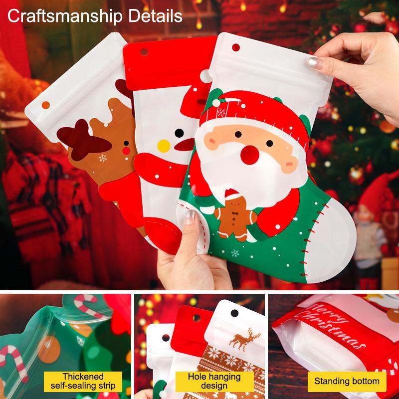 10Pcs Year Plastic Flower Zipper Packaging Bag Diy Christmas Elk Kids Toys Sugar Socks Candy Snack Gift Storage Pouches