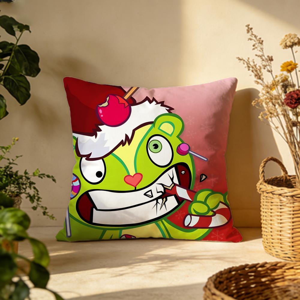 Stylish HHappy Tree Friendsied Cushion Cover Versatile DoubleSided Pillow Case Fit for Sofa Bed Car Daily Decor