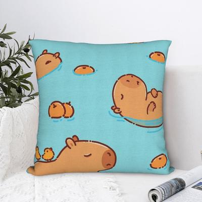 Pillow Case Kawaii Capybara   Square  Pillow Cover For Couch Sofa Bedroom Retro Trendy Pillowcases