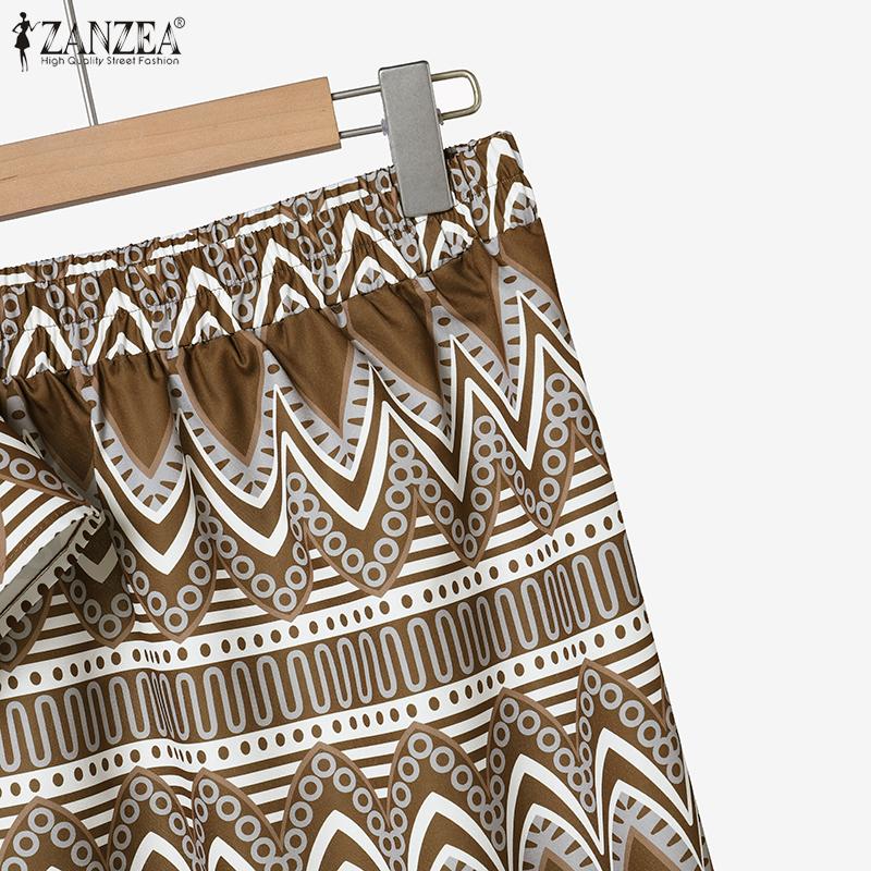 ZANZEA Women Short Sleeve Blouse and Long Skirts Summer Two Piece Suit Sets