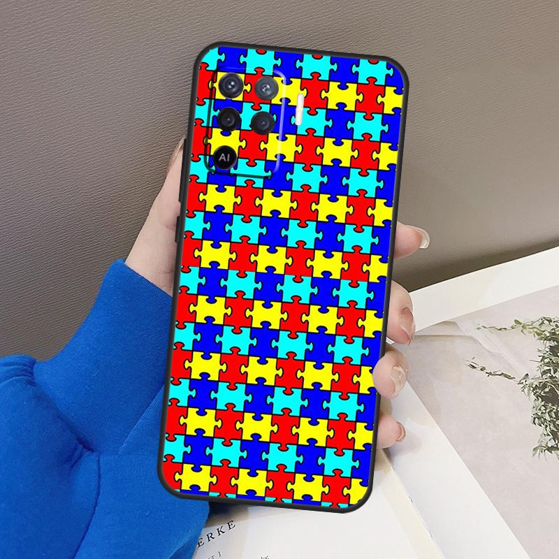 Autism Support Puzzle Case For Oppo A76 A16 A96 A17 A18 A60 A80 A40 A38 A58 A78 A98 A94 A74 A54 A15 A57 A77 A5 Pro