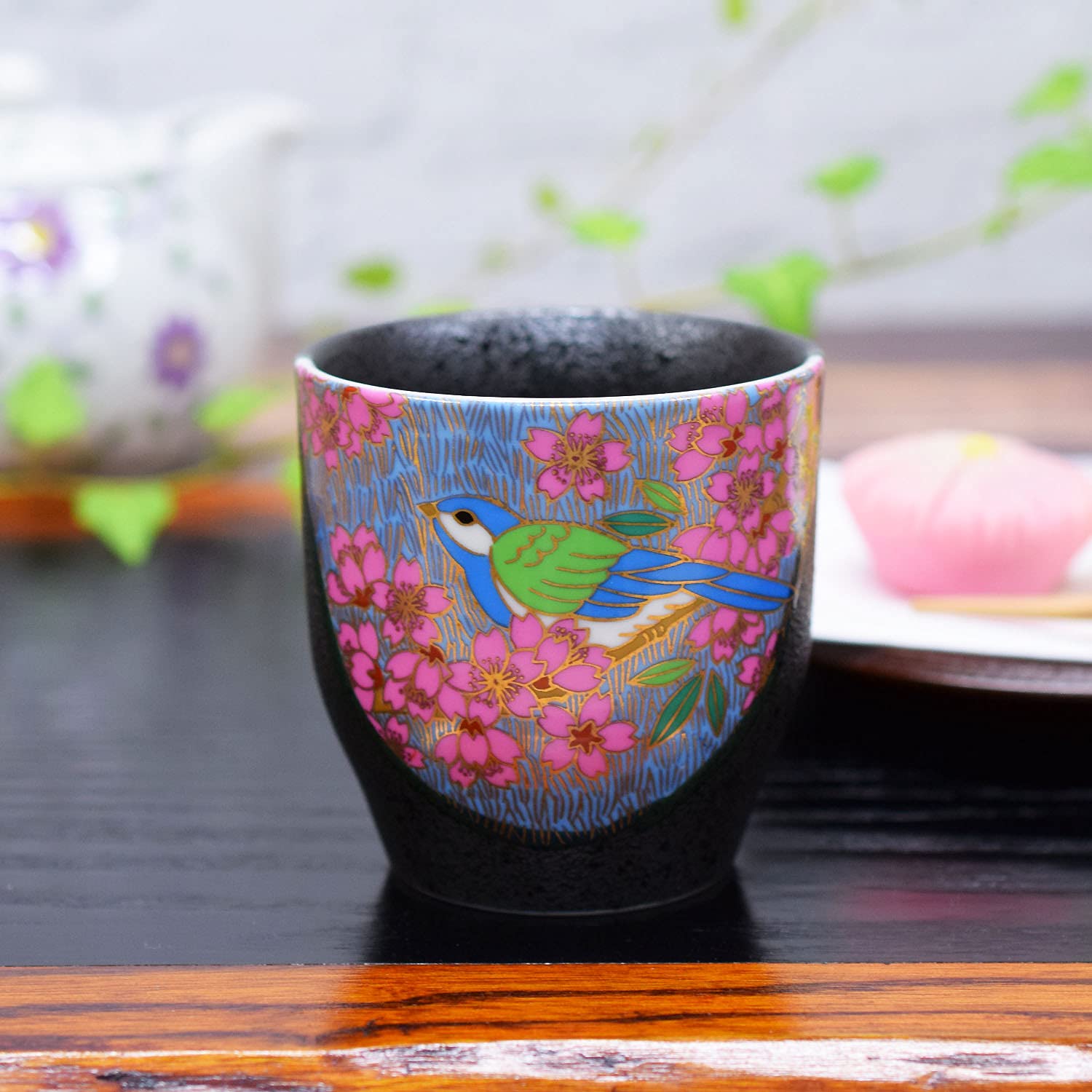 

Kutani Ware Yunomi Tea Cup Golden Cherry Blossoms & Bird Porcelain with Box Made in Japan розовый