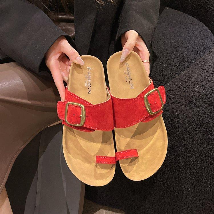 

[Youshilai] 2025 summer new sandals women wear flat toe flip-flops beach shoes slippers 35