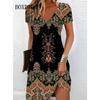 Robe d'été décontractée pour femme Lâche Été Bohème Plage Robe Imprimé Floral Pour Femme Robe Rétro Col en V Manches Courtes Grandes Tailles Robes