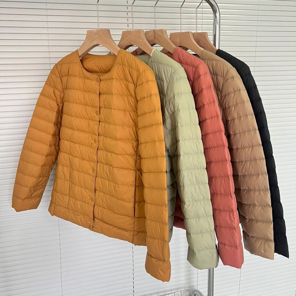 Light Down Jacket Women's Autumn and Winter White Duck Down Round Neck with Two V-neck Warm Jacket Down Liner