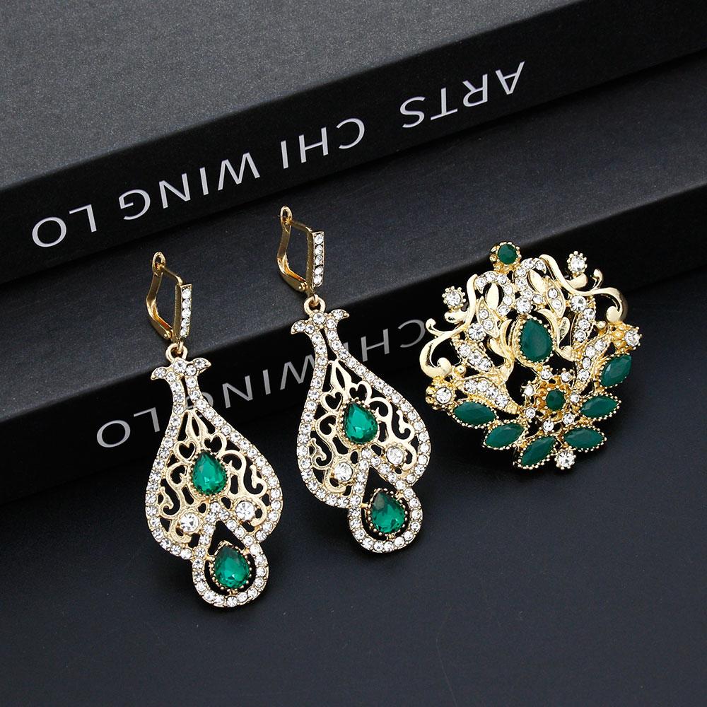 

Золотой Цвет Шикарный Кристалл Женская Брошь Серьги Наборы Ювелирных Изделий Невесты Кафтан Брошь Полые Серьги Подарок зелёный