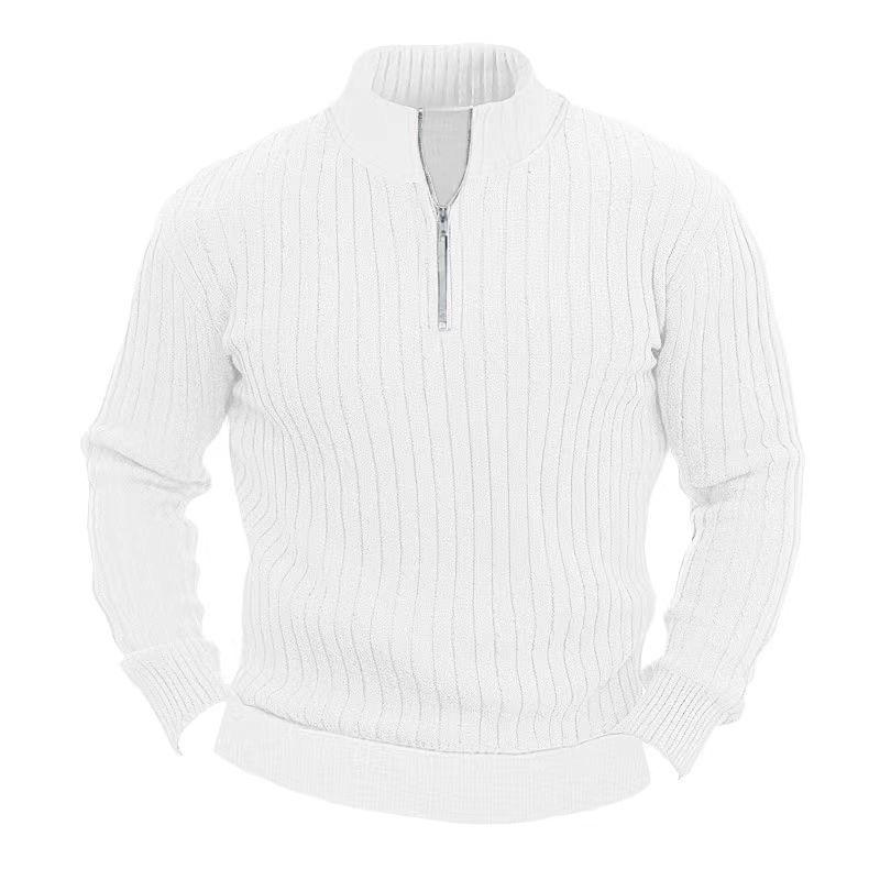 2025 Men's Autumn Half-Zip Knit Sweater - European & American Casual Style, Solid Color, Stand Collar, Long Sleeve.