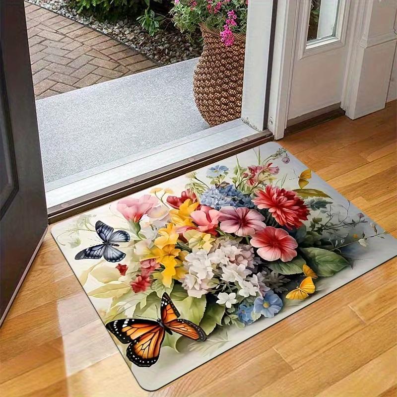 VIKAMA Floral Butterfly Doormat Noise-Reducing Comfortable Soft Warm Entryway Doormat Bathroom Toilet Carpet Home Decor