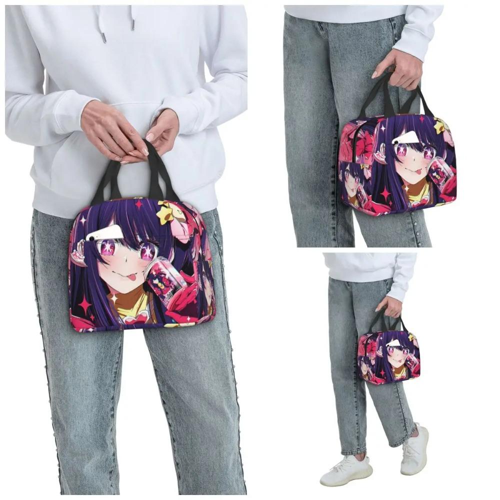 Oshi No Ko Anime Kawaii Insulated Lunch Bag for Women Office Cooler Thermal Food Box Tote Portable Lunch Boxes Container