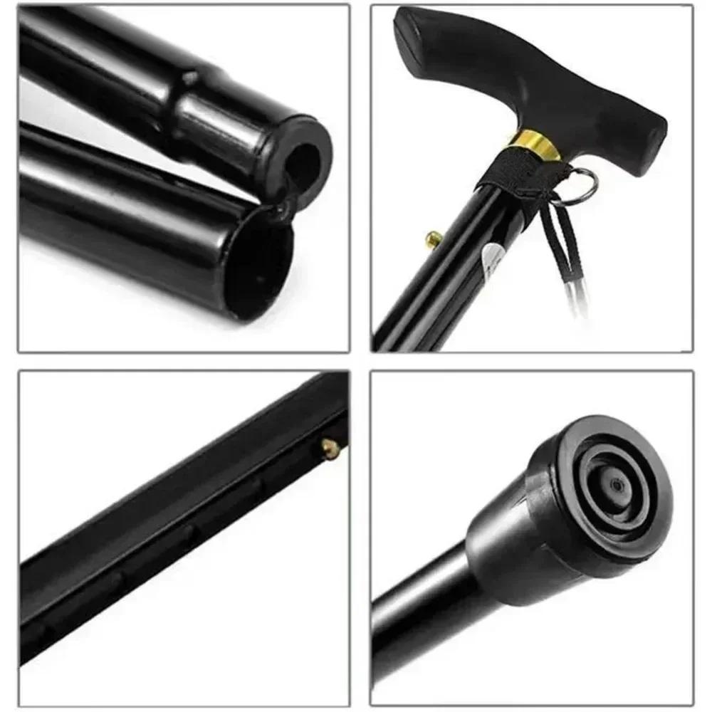 Folding Walking Stick Aluminum Alloy Prevent Slip Lightweight 4 Section Adjustable Cane for Mountaineering Hiking