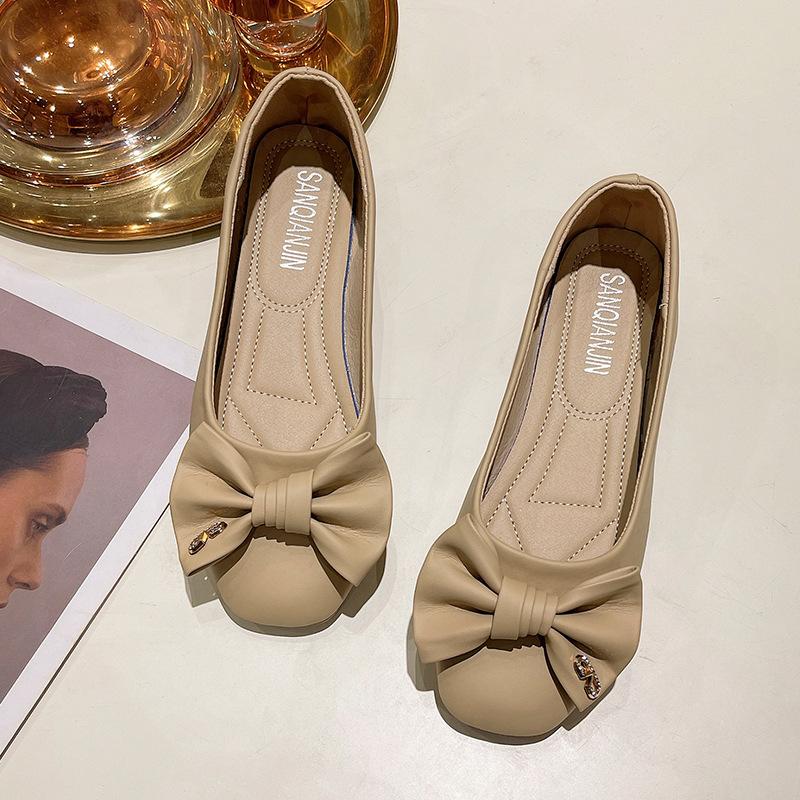 

Single shoes women s spring and autumn summer soft-soled Doudou shoes with skirts fairy shoes shallow flat-soled wedge shoes 40 абрикосовый