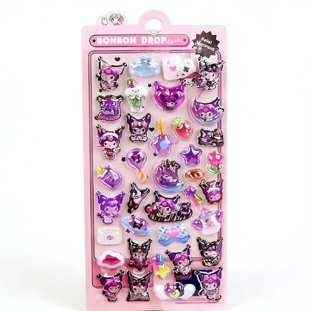 Luminous Cute Sanrio 3D Relief Stickers Kawaii Girls Kuromi Cinnamoroll My Melody Crystal Decals Kids Decoration Sticker Packs