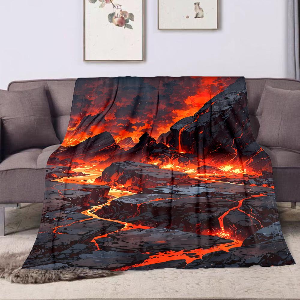 Fiery Volcanic Landscape Blanket Design Patterned flannel blanket perfect for the bedroom living room, sofa, or a little nap