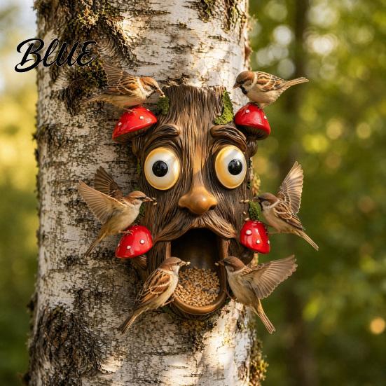 Fence Mount Bird Feeder Tree Face Feeder Funny Garden Sculpture Decorative Outdoor for Trees Fences Posts Walls Hanging