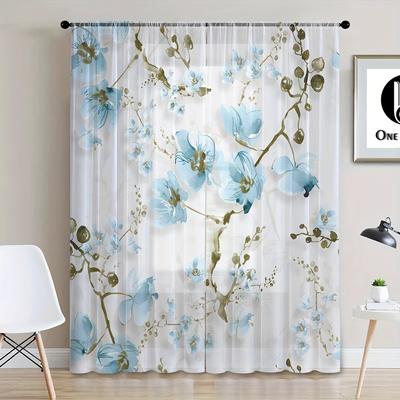 Glam Floral Rod Pocket Curtain Panels Zestaw 2 poliestrowych zasłon okiennych do salonu Dekoracyjny wzór kwiatowy Drzwi