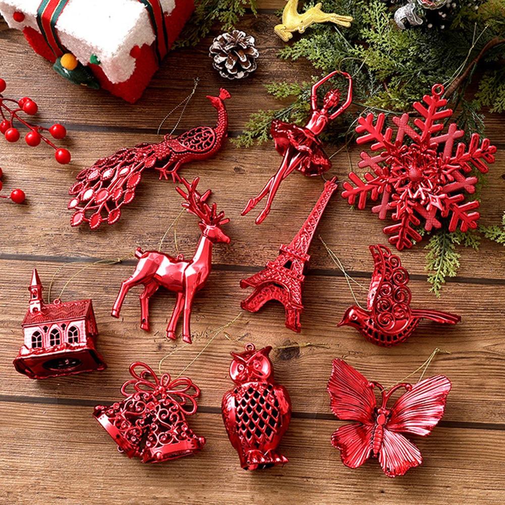 Festive Holiday Reindeer Snowflake Ballet Pendant Hanging from Xmas Tree for Christmas Red Party Decorations
